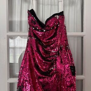 Lulus Look Like a Star Magenta Multi Reversible Sequin Strapless Dress